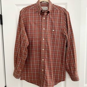 Orvis Orange & White Checkered Plaid Long Sleeve Button Down Shirt